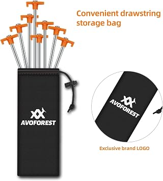 Tent Stakes Camping Stakes,AVOFOREST 7.1inch 12PCS Non-Rust Metal Tent Pegs with Storage Bag Ground Stakes Tent Spikes Camping,Garden,Hiking Orange (Orange 12pcs, 7.1IN)