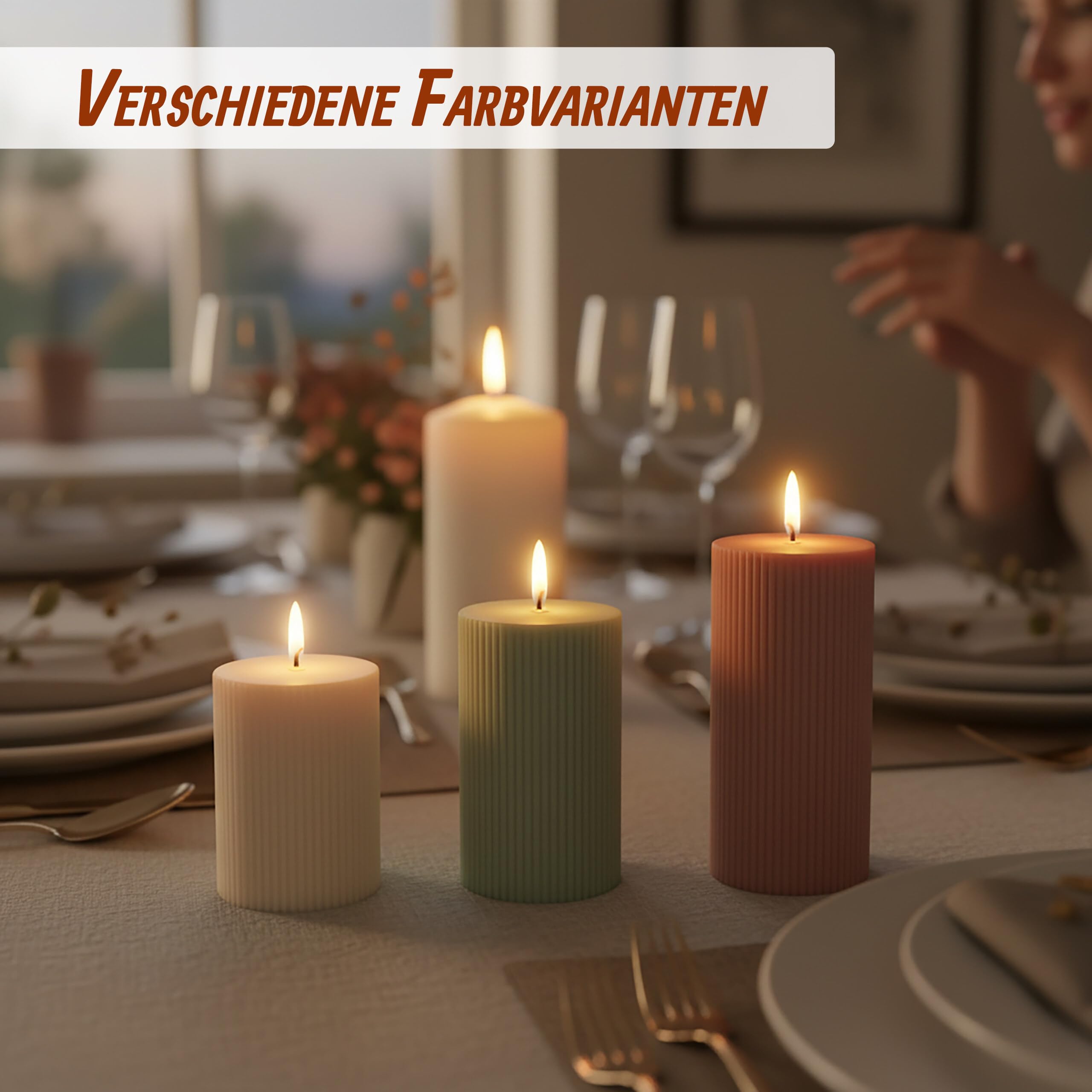 Relaxdays LED Kerzen, 4er Set, HxD: 18 x 7,5 cm, flackernde Flamme, Echtwachs, Rillen, flammenlose Blockkerzen, schwarz