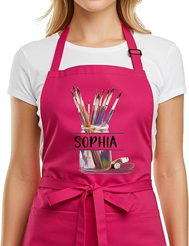 Delantal de arte personalizado con bolsillos, delantal de pintura con nombre personalizado para artistas, estudiantes, profesores, niños, lienzo,