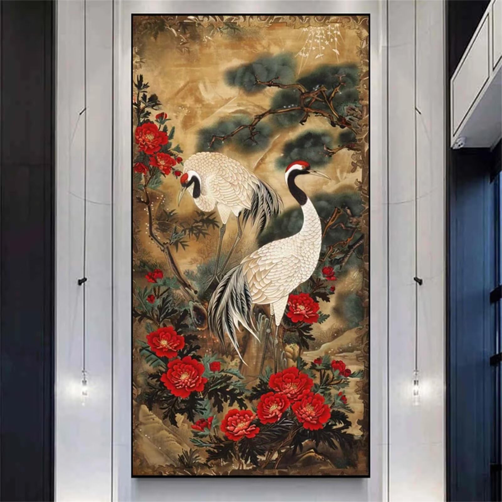 Xinyuer Extra Large 5D Diamond Painting Kits for Adults Red Flower Animal, DIY Diamond Art Painting Kits Round Drill Full Drill Gem Art Painting Kit for Home Wall Decor 40x80 inch
