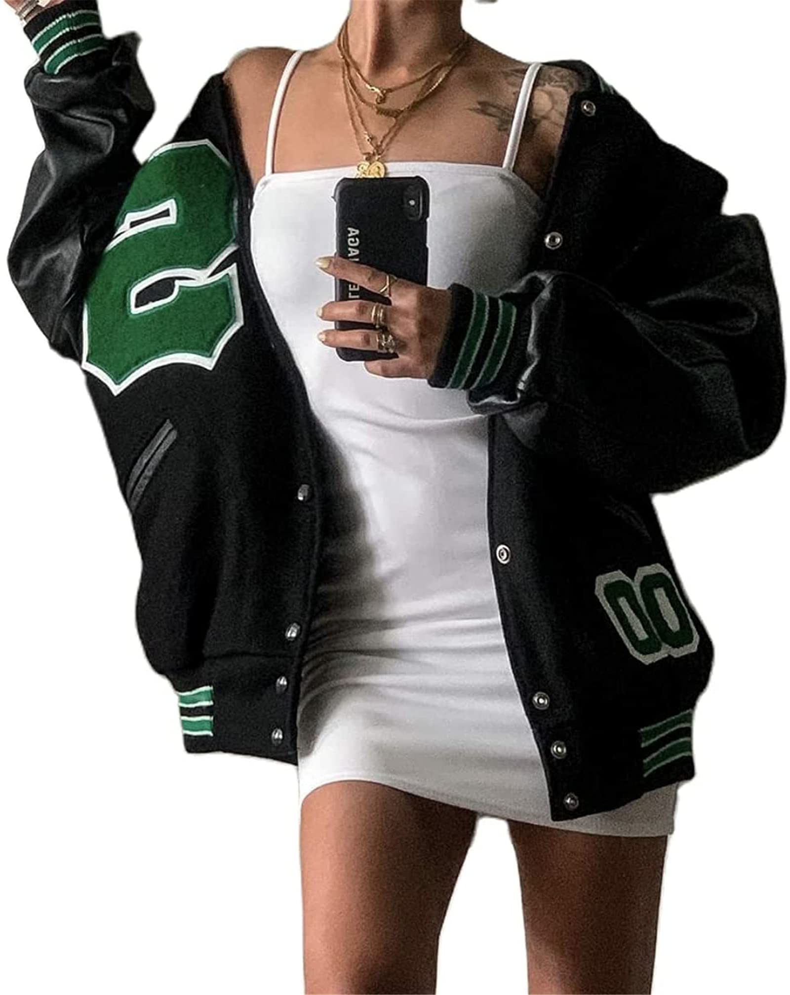 ZempertoopaWomen Baseball Jacket Y2k Boyfriend Style Bomber Varsity Jacket Windbreaker Coat Streetwear Oversized Outwear
