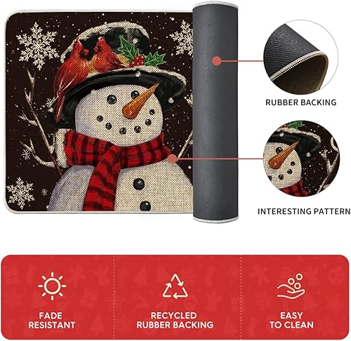 Miniatura 6 de Artoid Mode Juego de 2 tapetes de cocina de Navidad con diseño de muñeco de nieve y copo de nieve negro, decoración del hogar, alfombras de cocina