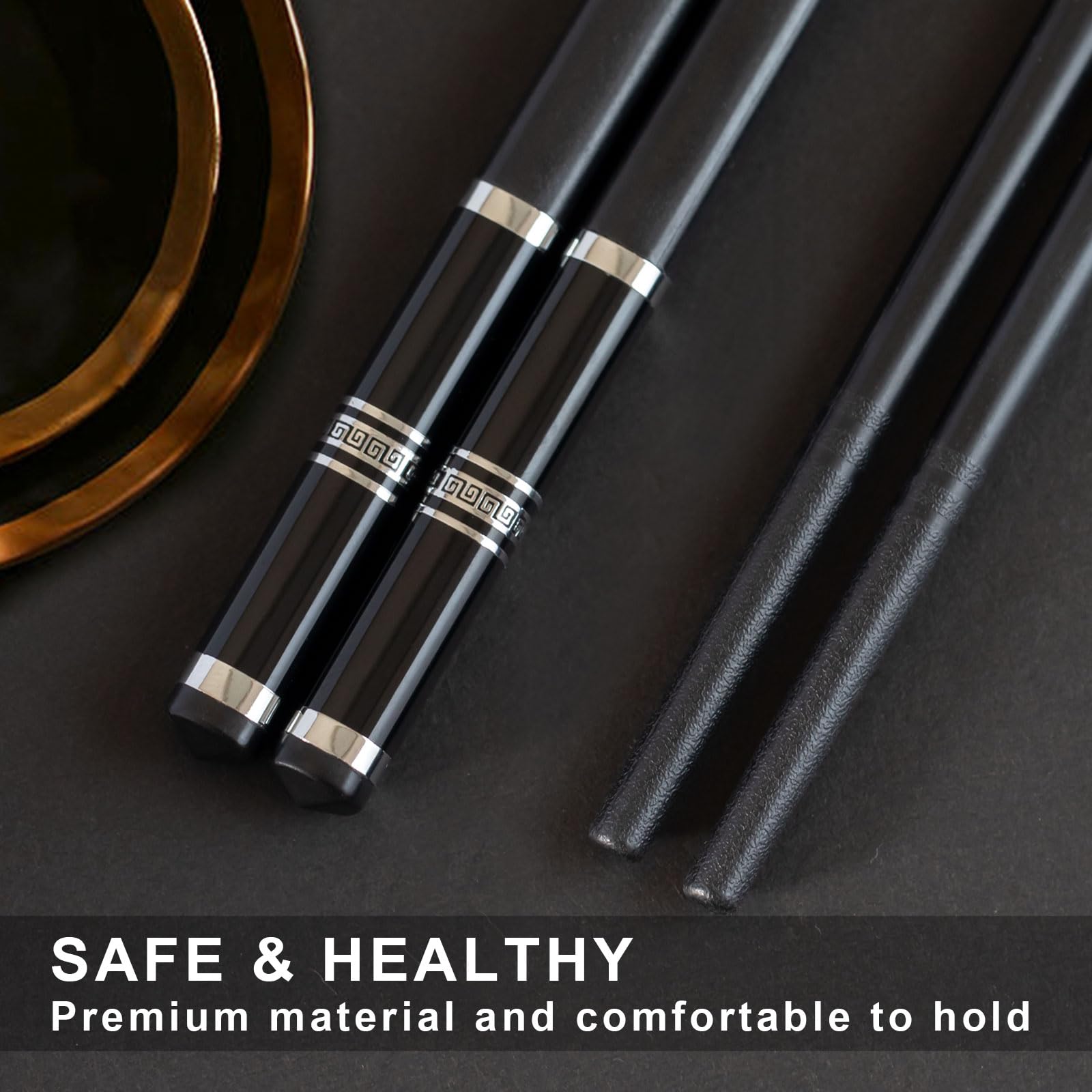 Chopsticks Reusable 5 Pairs Fiberglass Chopsticks Dishwasher Safe Square Lightweight Non-Slip Chop Sticks Set (silvery) — Amazon image 2