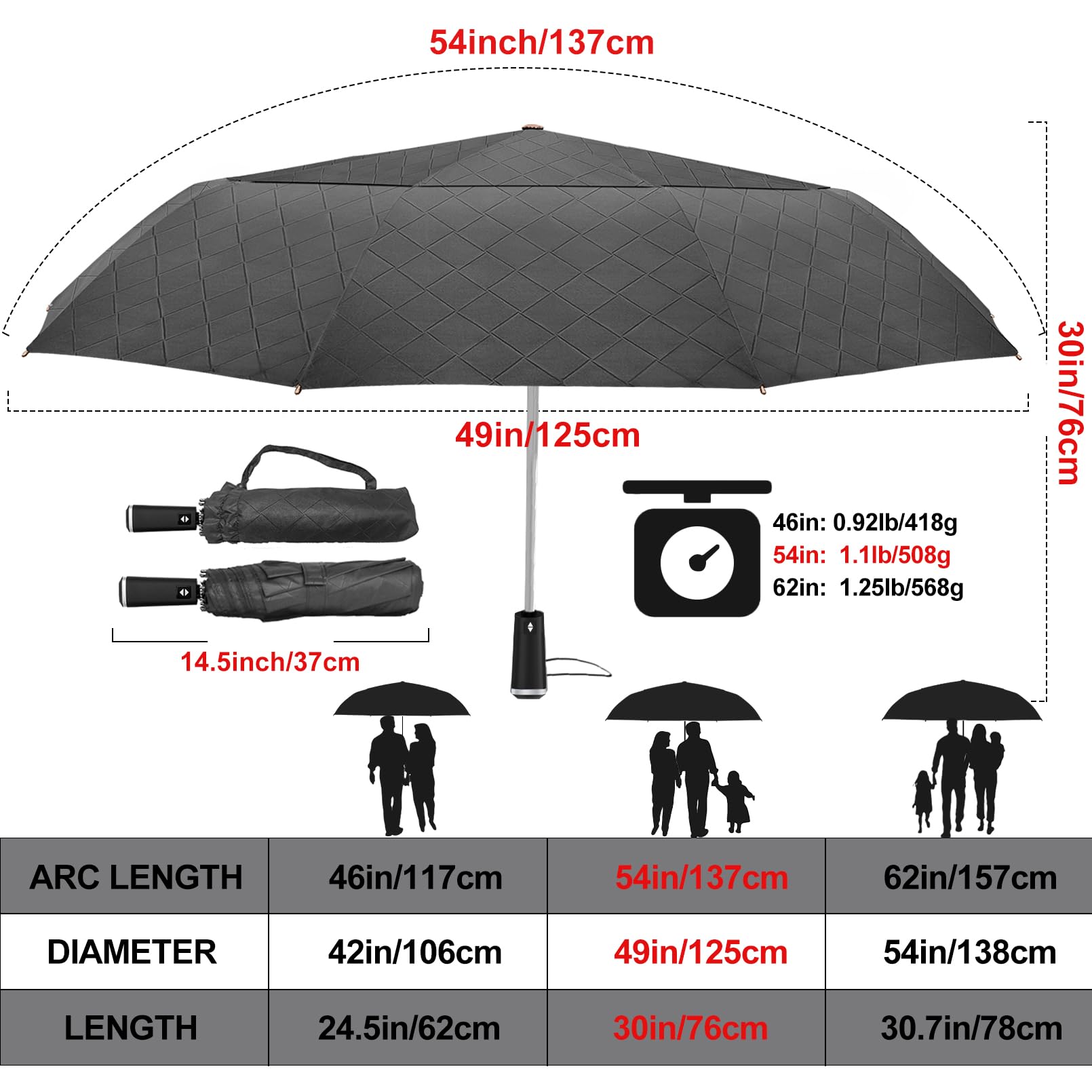 Satol Grand parapluie de golf, coupe-vent, 10 baleines, ouverture/fermeture automatique, parapluie surdimensionné à double auvent ventilé, robuste, portable, pliable pour voyage, UPF 50+, résistant au