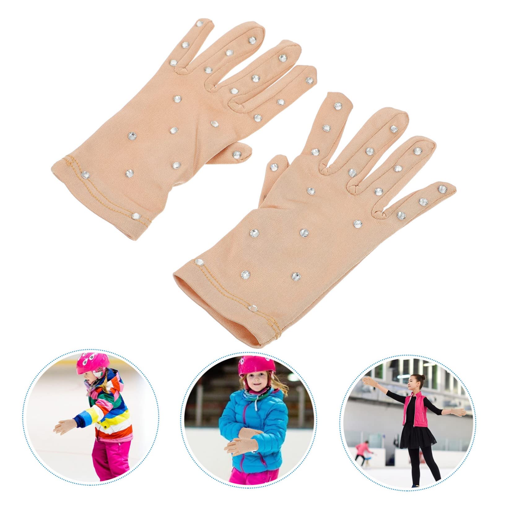 Didiseaon 3pares Guantes De Patinaje Elegantes De Elástica Rhinestones para Actuaciones De Niñas Guantes Antideslizantes Transpirables y Cómodos