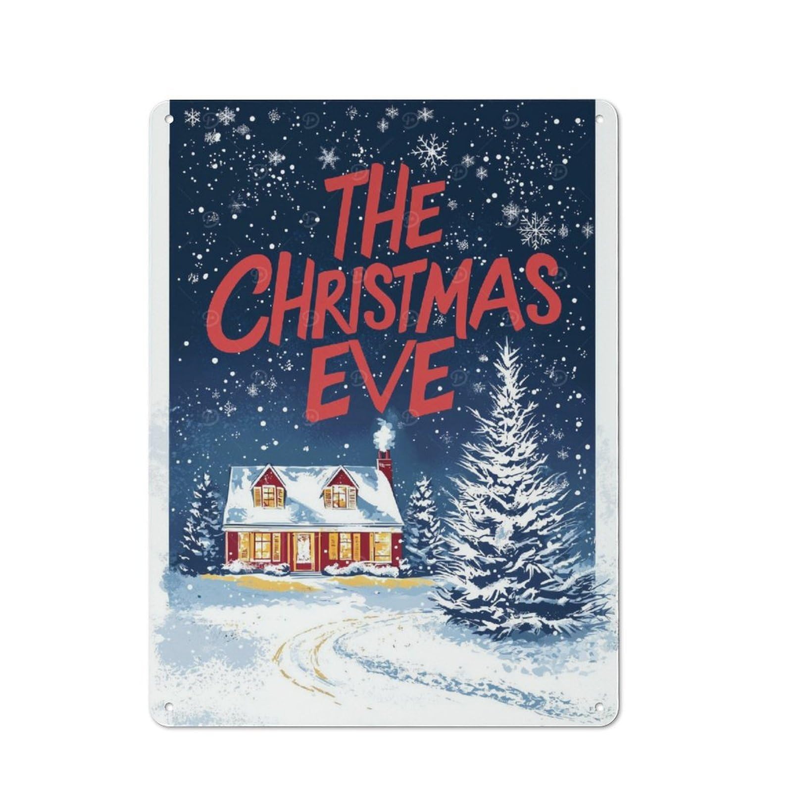 Junmoney The Christmas Eve House 40X30cm Rustic Metal Sign With For Hobby Room Or Studio, Metal Sign Decor For Hobby Rooms And Studios