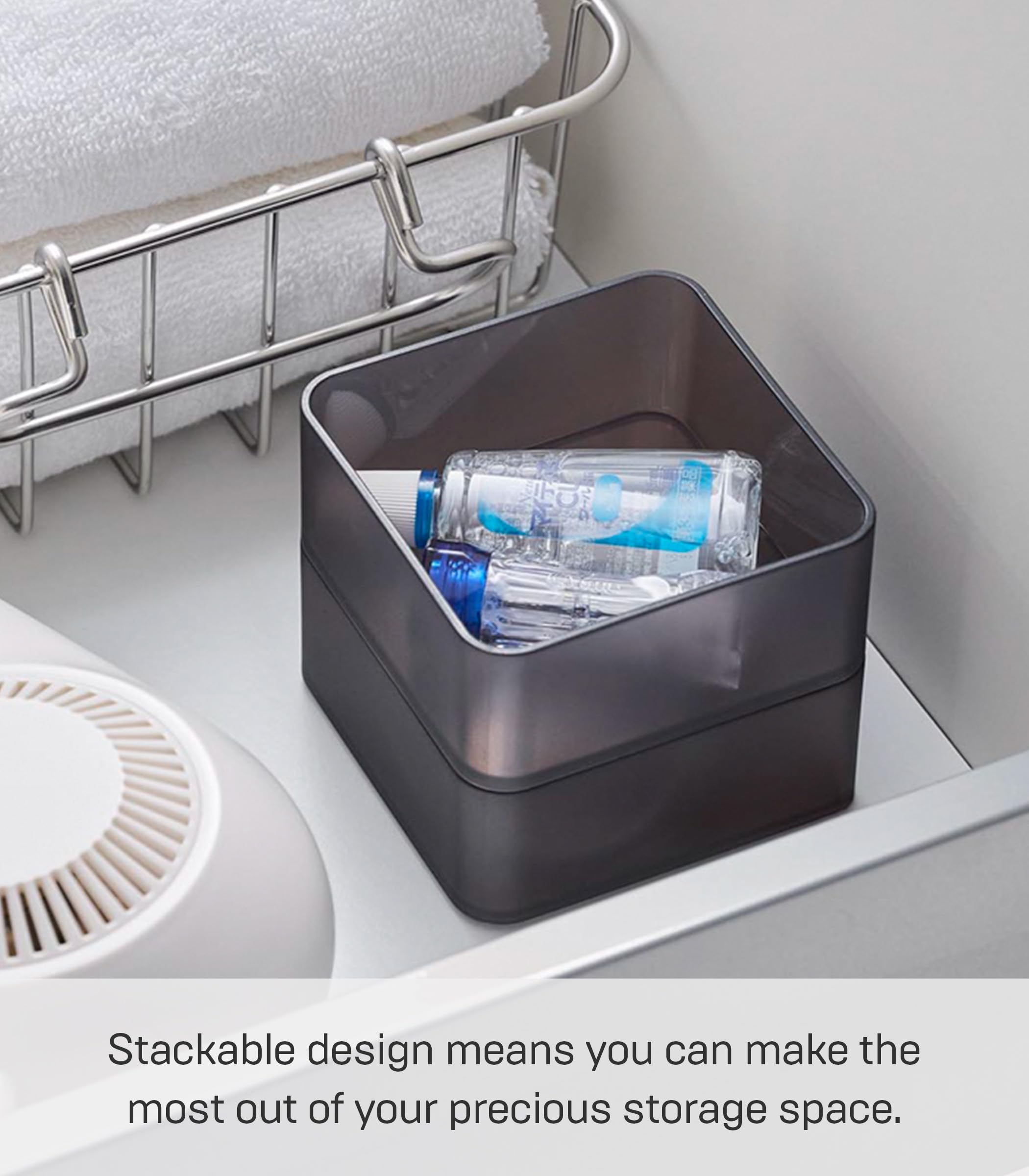 Yamazaki Home Tower Set Of 2 Clear Bottom Storage Cases - Stackable Transparent Organization Bins, Small - Small - Ps Resin