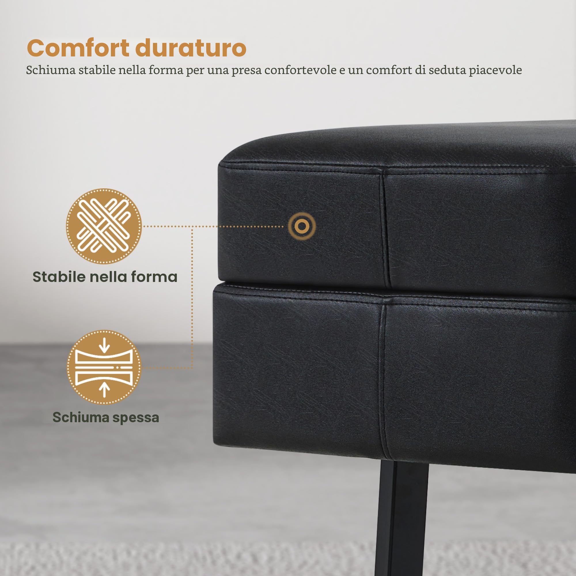 Barberpub 3 posti per salone spa, larghezza 153 cm, banc d'attesa parrucchiere, imbottito per camera, da letto per soggiorno, arredamento parrucchiere W513 (Nero/Finta Pelle)