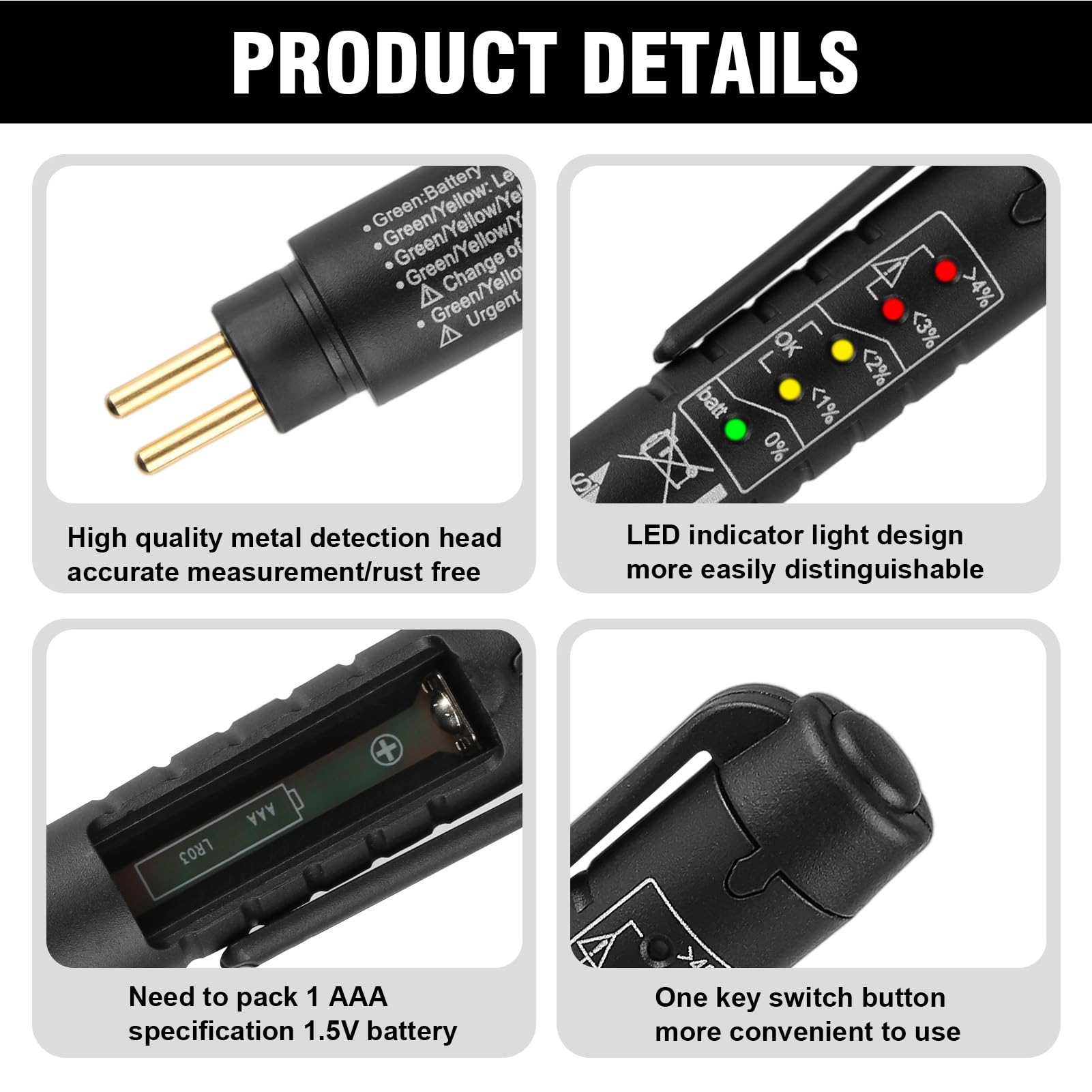 Aivane Tester Liquido Freni per Test DOT3 DOT4 DOT5, 5 LED Indicatore può, Universale Tester Olio Freni Portatile Penna Rilevatore di umidità Liquido Automotive Tester