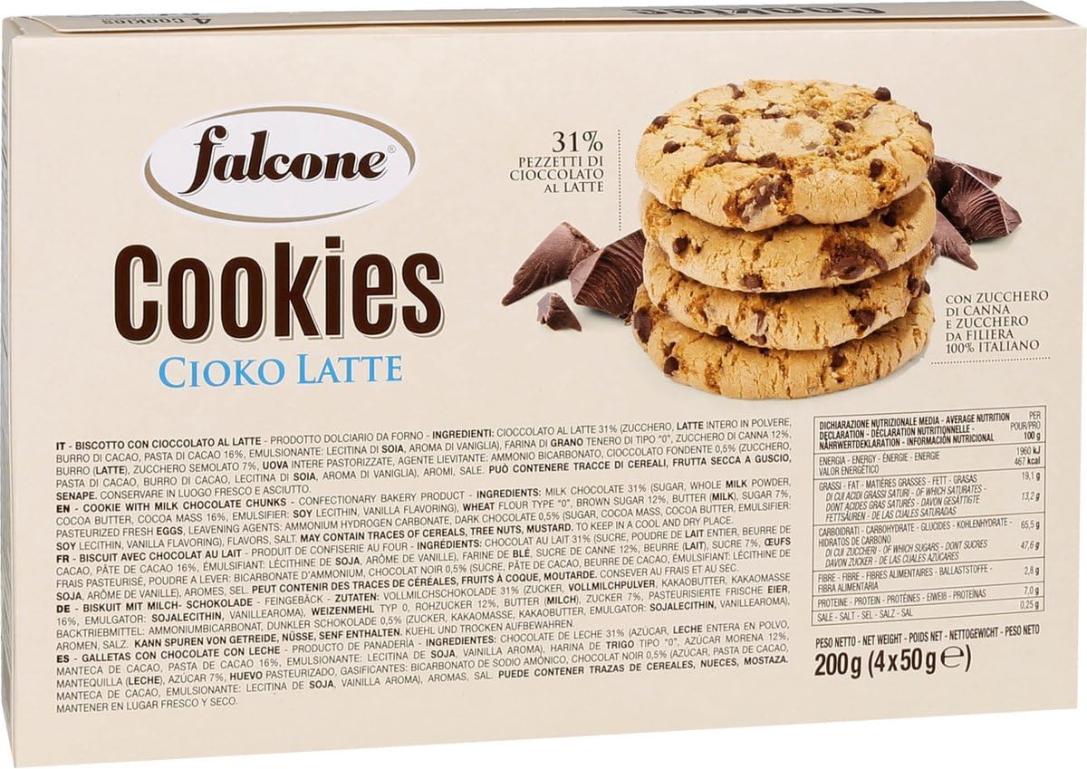 FALCONE Cookies Cioko Latte, Kekse mit Milchschokoladenstückchen 6x 200g + Italian Gourmet polpa 400g