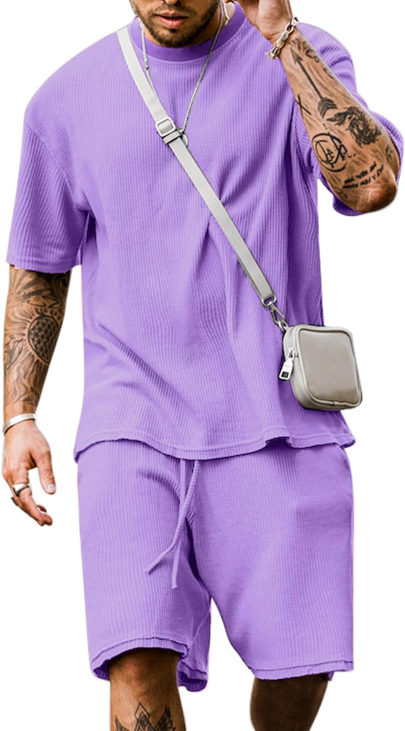 Babioboa Men’s Short Sleeve Tracksuit Summer T Shirt & Shorts set 2 Pockets Oversize Two Piece Casual Daily Duty-off