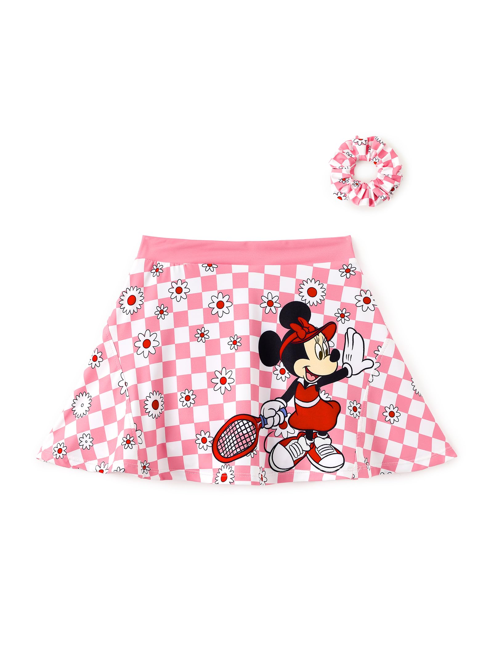 Disney Stitch丨Frozen丨Princess丨Minnie Mouse Girls Athletic Skort Inner Pocket Shorts + Scrunchie Tennis Golf A-line Skirt 2-9Y