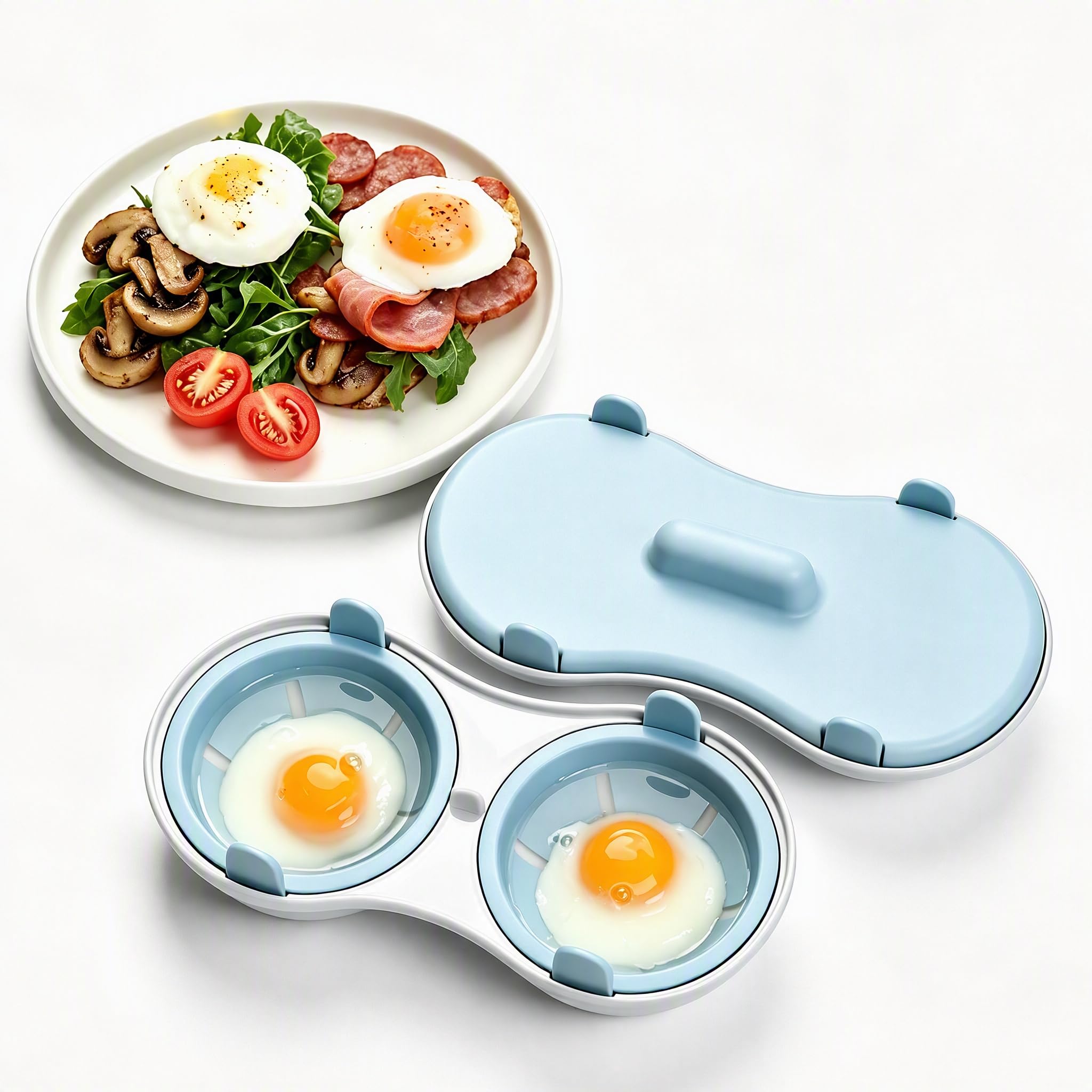 Microwave Egg Poacher, 2 Cavity Egg Poacher Microwave with Lid
