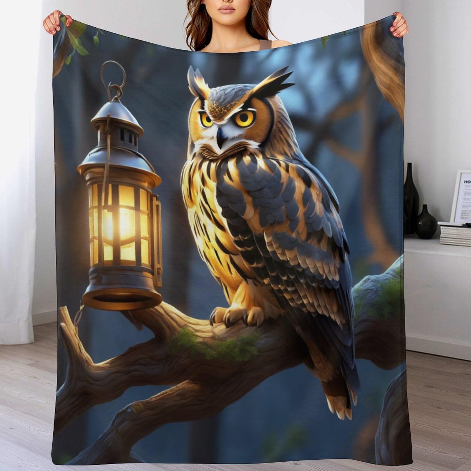 Manta de franela con búho de 100x130 cm para sofá y dormitorio en cuatro estaciones