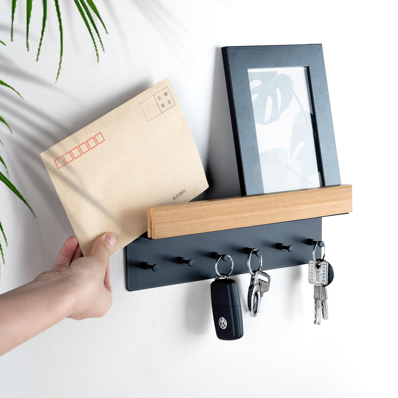 ANVODE Portachiavi in Legno con Ripiano, Portachiavi con 6 Ganci, per Ingresso, Corridoio, Cucina