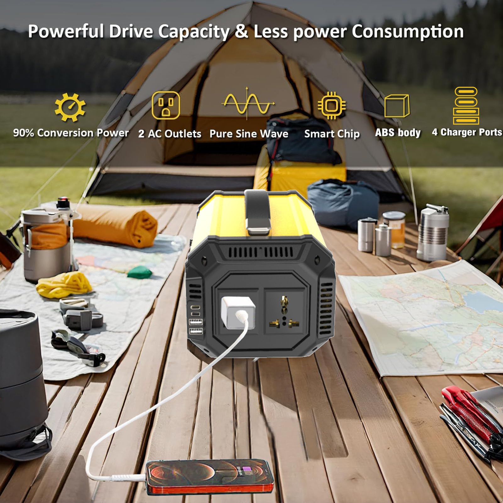 XUMIUZIY Przenośna ładowarka Samochodowa z Inwerterem Samochodowym o Mocy 800 W i Szybkimi Portami USB do Reagowania W Sytuacjach Awaryjnych i Podróży