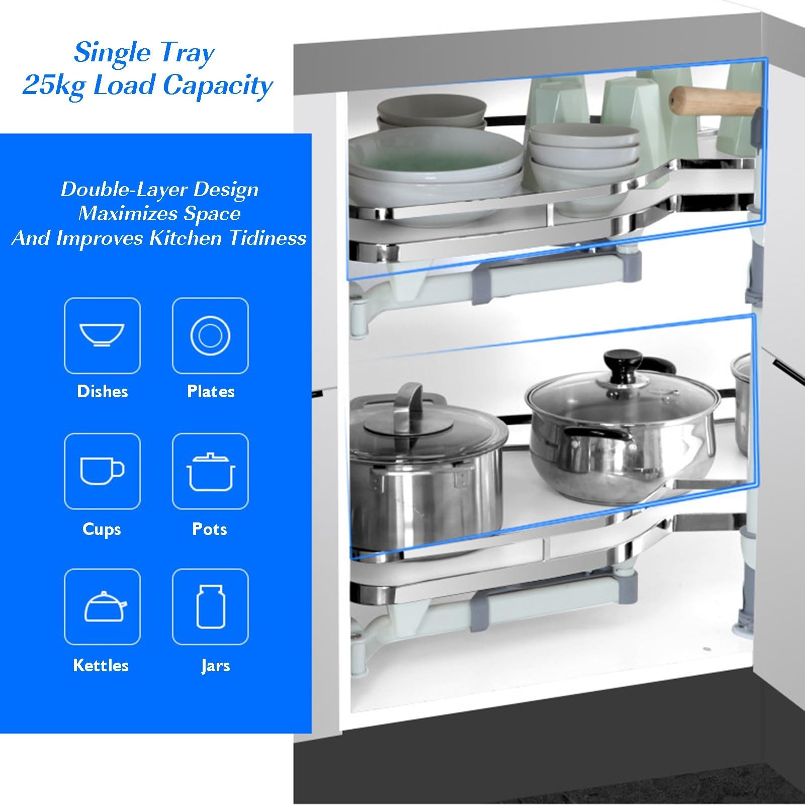 Générique Armoire D'angle De Cuisine Extractible, Étagère À 2 Niveaux