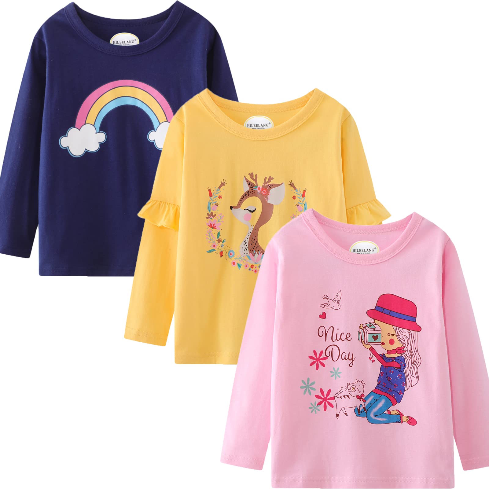 Camisetas de manga larga para niña, camisetas de algodón casual a rayas con cuello redondo, camisetas tipo túnica, 3 paquetes