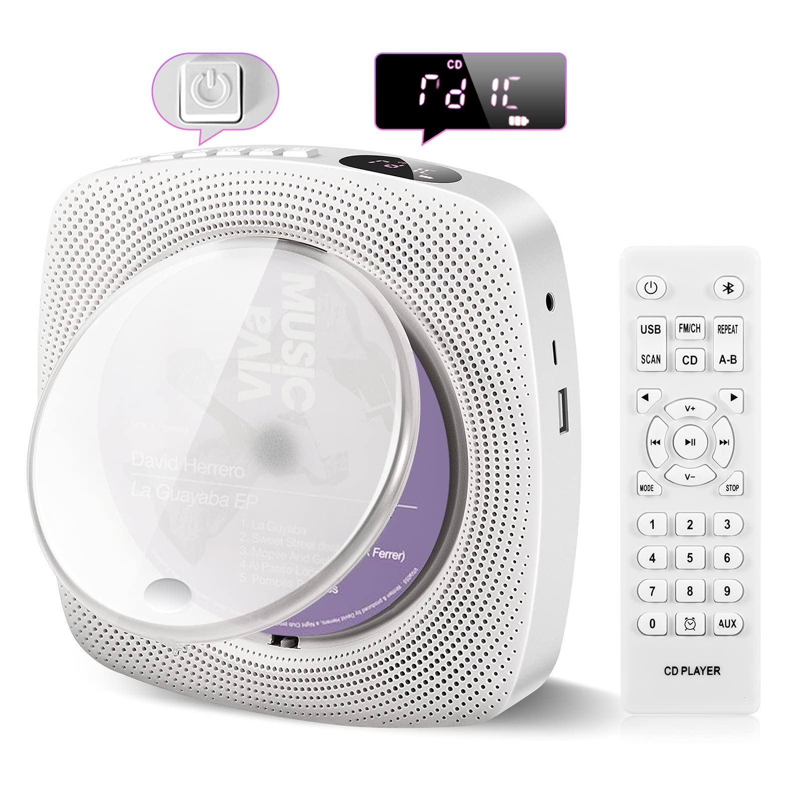 Buy CD Player with Bluetooth,Portable Wall able CD Player Builtin HiFi