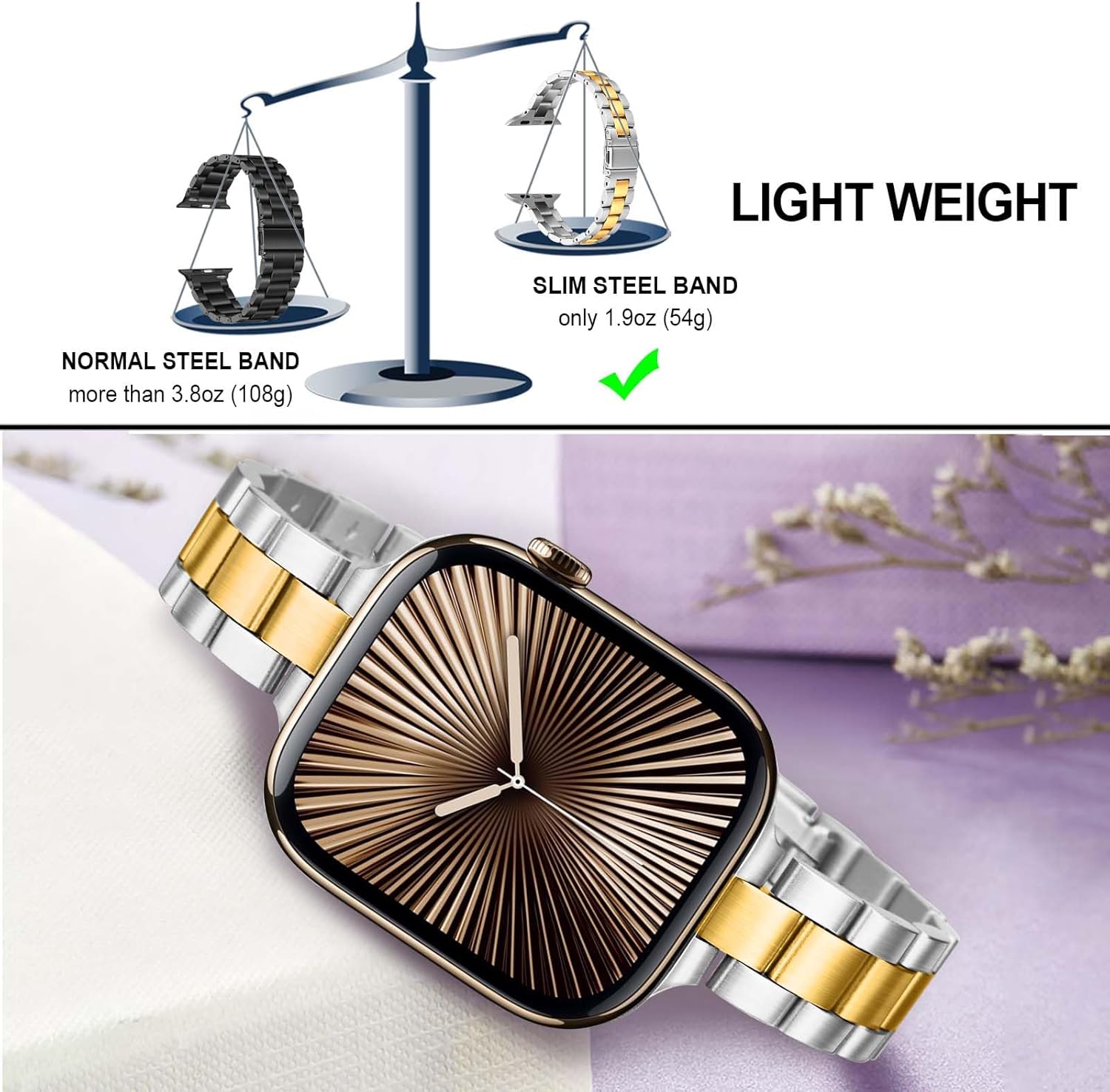 TRUMiRR Band for Apple Watch Series 11 10 42mm 46mm 9 8 7 41mm 45mm Starlight Women, Slim Stainless Steel Watchband Feminine Strap for iWatch Ultra SE 3 2 Series 6 5 4 40mm 44mm - Image 4