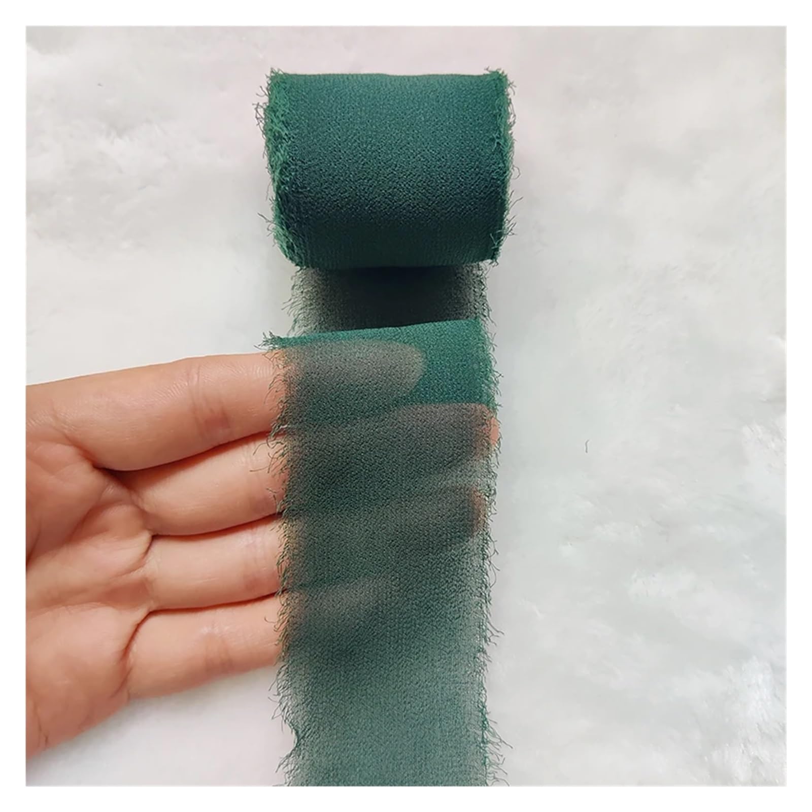 Chiffonband 3 Rollen dunkelgrünes Fransen-Chiffon-Seidenband, handgefertigt, ausgefranste Kanten for Hochzeitseinladungen, Geschenke, DIY-Handwerk, Schleifenverpackung, Krawatten(Dusty Blue)