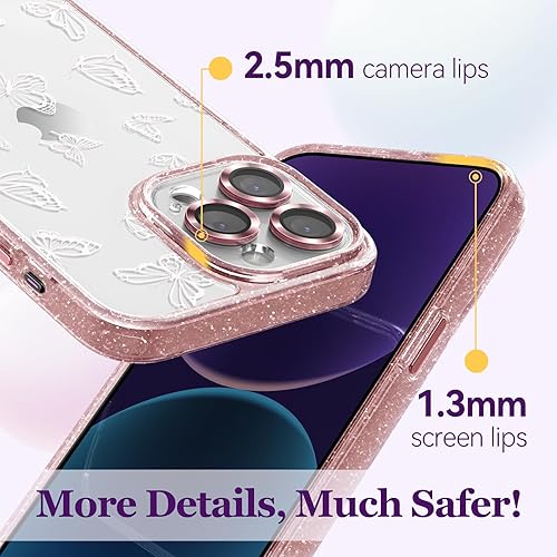 Miniatura 4 de Funda compatible con iPhone 15 Pro, bonita estética, funda para teléfono con protector de cámara, diseño de mariposa femenina con diseño de correa