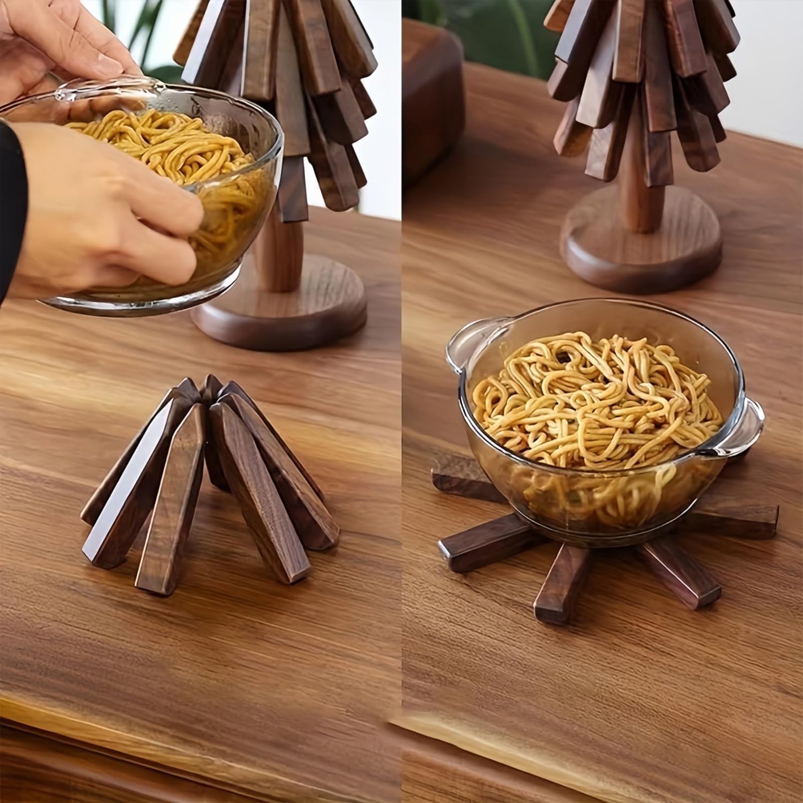 Treevet - Set di sottobicchieri in legno, sottopentola ad albero di Natale, sottopentola in legno, sottopentola in legno per albero di Natale, sottopentola in legno per tazze, padelle e piatti in
