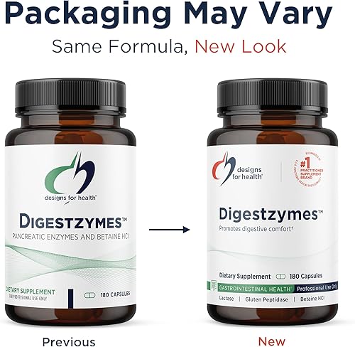 Miniatura 4 de Designs for Health Digestzymes - Enzimas digestivas con betaína HCl clorhidrato de betaína  pesina suplemento para la salud intestinal - Ayuda a la