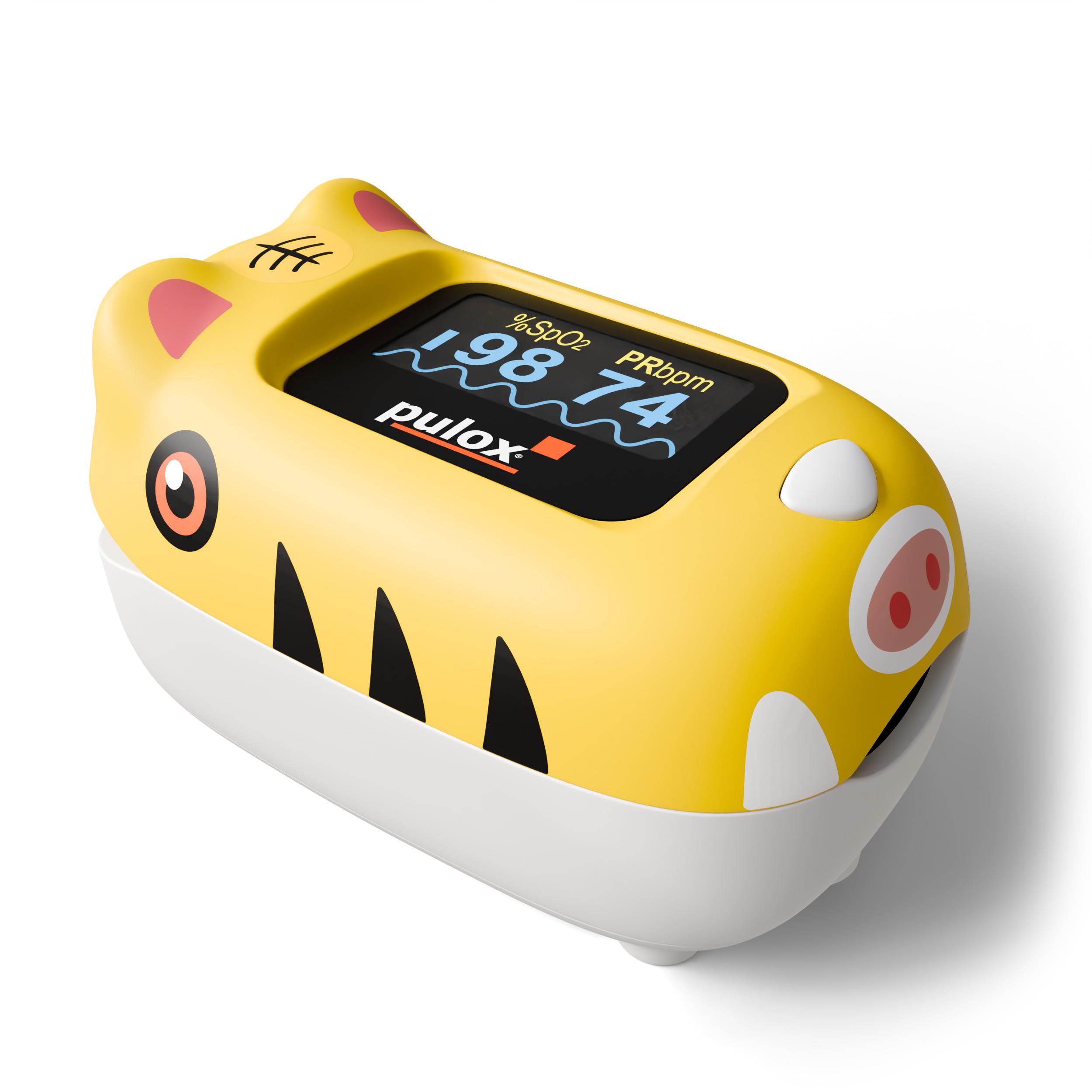 Pulox PO-230 Oxymètre de pouls pour enfants - En jaune avec autocollants - Mesure de la saturation en oxygène et de la fréquence cardiaque