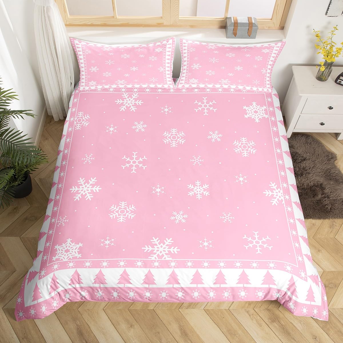Homewish Świąteczny zestaw pościeli choinka i płatek śniegu poszewka na kołdrę podwójna boho Boże Narodzenie świąteczna dekoracyjna poszewka na kołdrę płatek śniegu dekoracje narzuta na łóżko dla