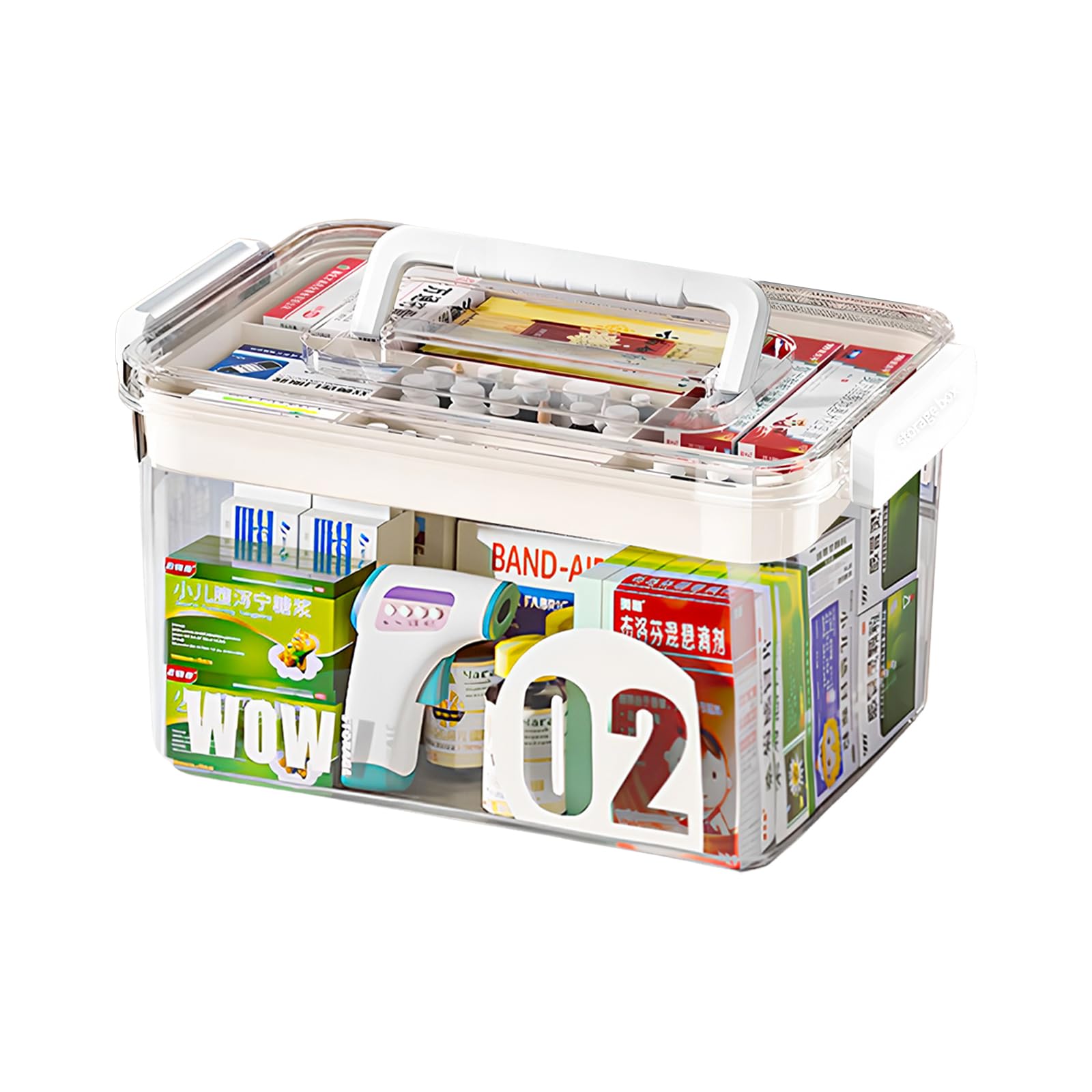 Medicine Storage Box, 2-Layer First Aid Box Case Plastic Medication Cabinet Organizer, with 7 Compartments Lid Handle and Safety Lock, Multi-Purpose Storage Box, for Home Office Usage, 31.7*21*17cm