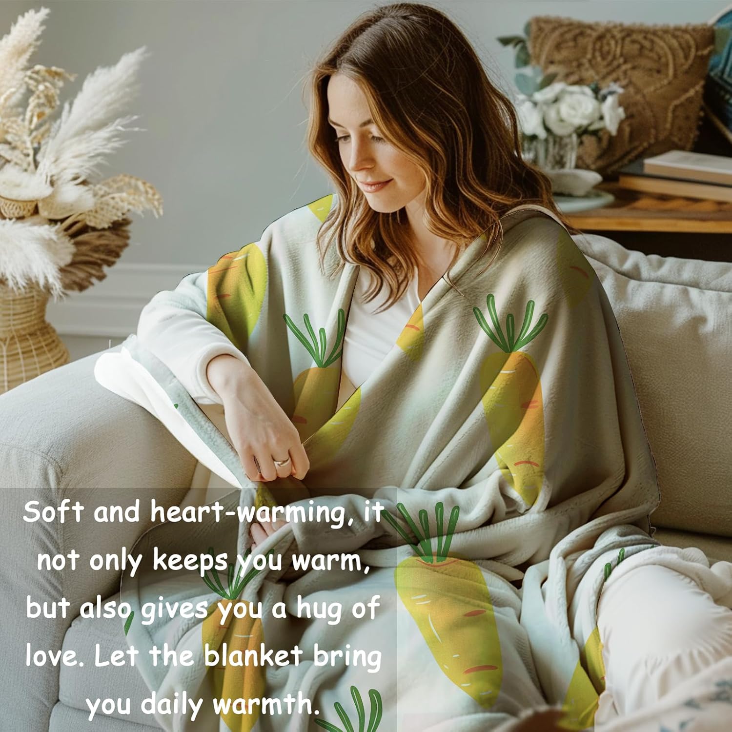 Carrot Fleece Blanket Gifts for Kids and Adults, Fun Vegetable Cozy Throw Blanket, Soft Warm Plush Carrot Blanket with Checkered Pattern for Home Decor, 50x60 inches - Image 6