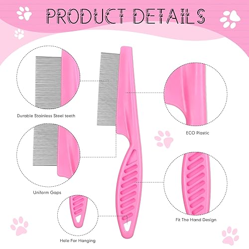 Miniatura 3 de 10 peines para pulgas para perros y gatos, herramienta para eliminar pulgas con dientes de metal de acero inoxidable para desenredar, kit de aseo