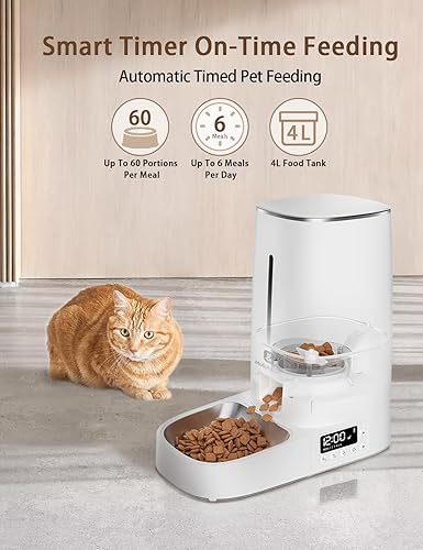 Miniatura 2 de Comedero automático para gatos, dispensador programable de comida para perros programable de 4 litros, control de porciones, contenedor de alimentos