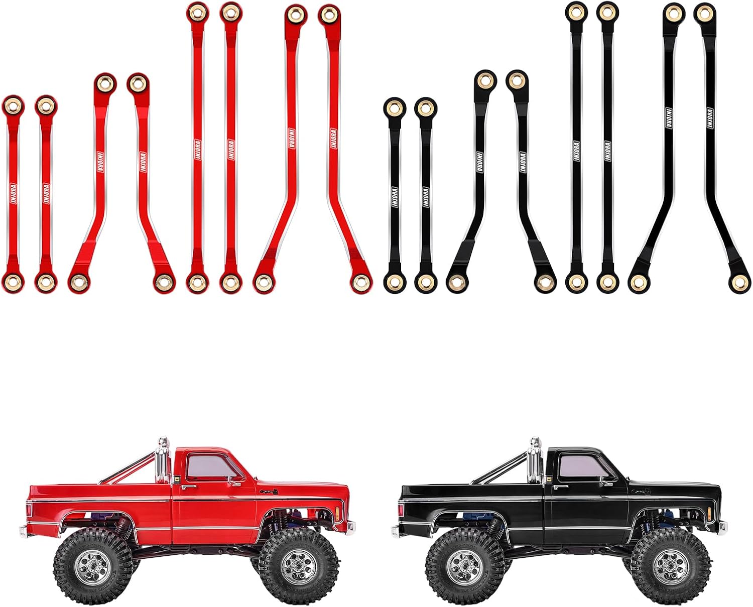 INJORA High Clearance Links Set - CNC Aluminium Chassis Link for TRX4M High Trail K10 F150 Upgrade 1/18 RC Crawler（Black）