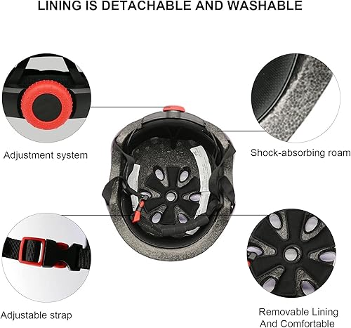 Miniatura 41 de Casco de bicicleta para niños, cascos de patineta para niños de 2 a 3 a 5 a 8 a 14 años, ajustable, multideporte, bicicleta, patinaje, fútbol, Negro