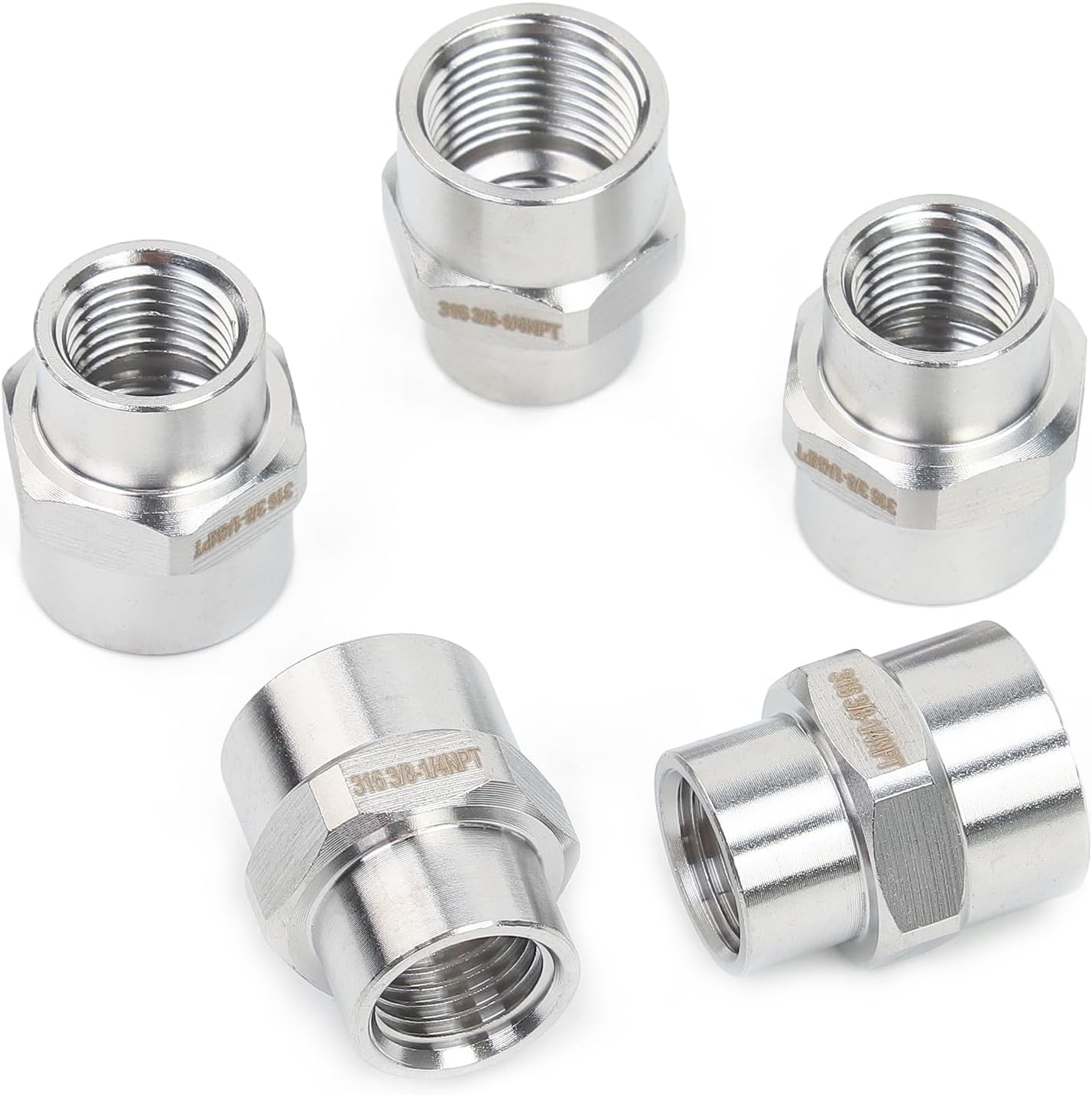 LTWFITTING Bar Production Stainless Steel 316 Pipe Fitting 3/8" x 1/4" Female NPT Reducing Coupling Water Boat (Pack of 5)