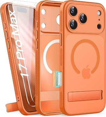 BXYJY for iPhone 17 Pro Max Case with Stand, 2 Screen Protectors, Orange