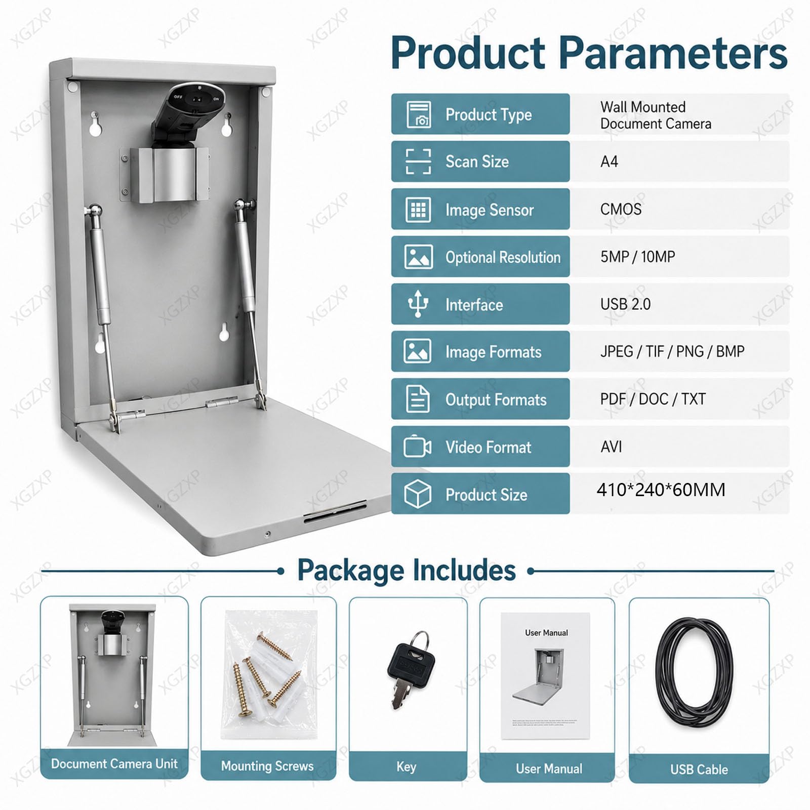 Videocamera USB da Parete per Documenti, Visualizzatore per La Didattica con Blocco, Scansione di Documenti E Registrazione di Presentazioni, Annotazione su Lavagna, Ideale per 5mp