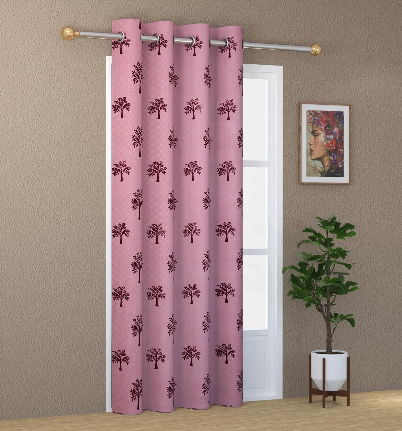 Yarnis 8 feet Polyester Tree Printed Light-Filtering Eyelet Living Room Door Curtain, Violet, 1 Piece (B0994K2VX8) Amazon Price History, Amazon Price Tracker
