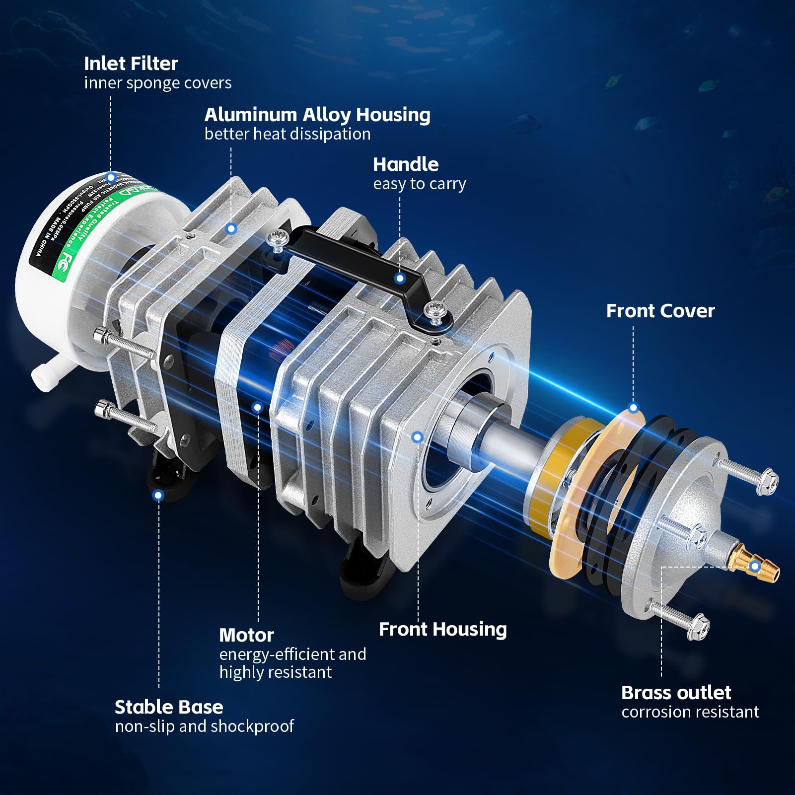 Bomba de aire para acuario de 950/1110GPH, bomba de aire para pecera con flujo ajustable, bomba de aire comercial multiusos de 3600/4200L para acuario, estanque, hidropónico