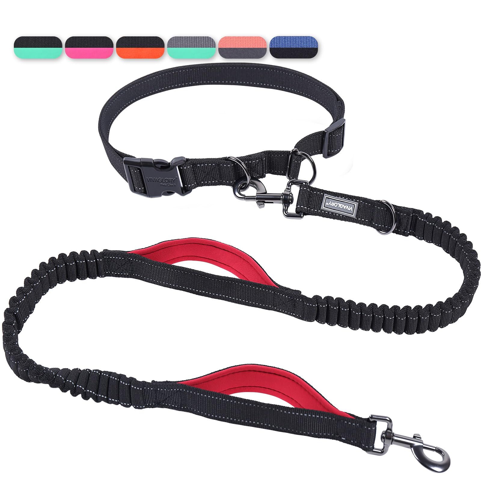 VIVAGLORY Hands Free Dog Leash Bungeetwin Running Dog Leash with Waist Belt for Running Walking & Jogging, Bungee & Around Waist for Pet, M, Black/Red