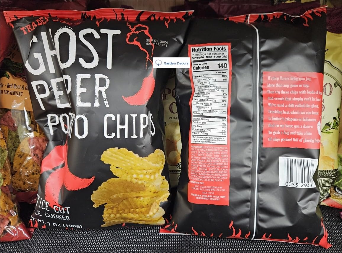 Trader Joe’s Ghost Pepper Potato Chip Lattice Cut Kettle Cooked 7oz 198g (Two Bags)