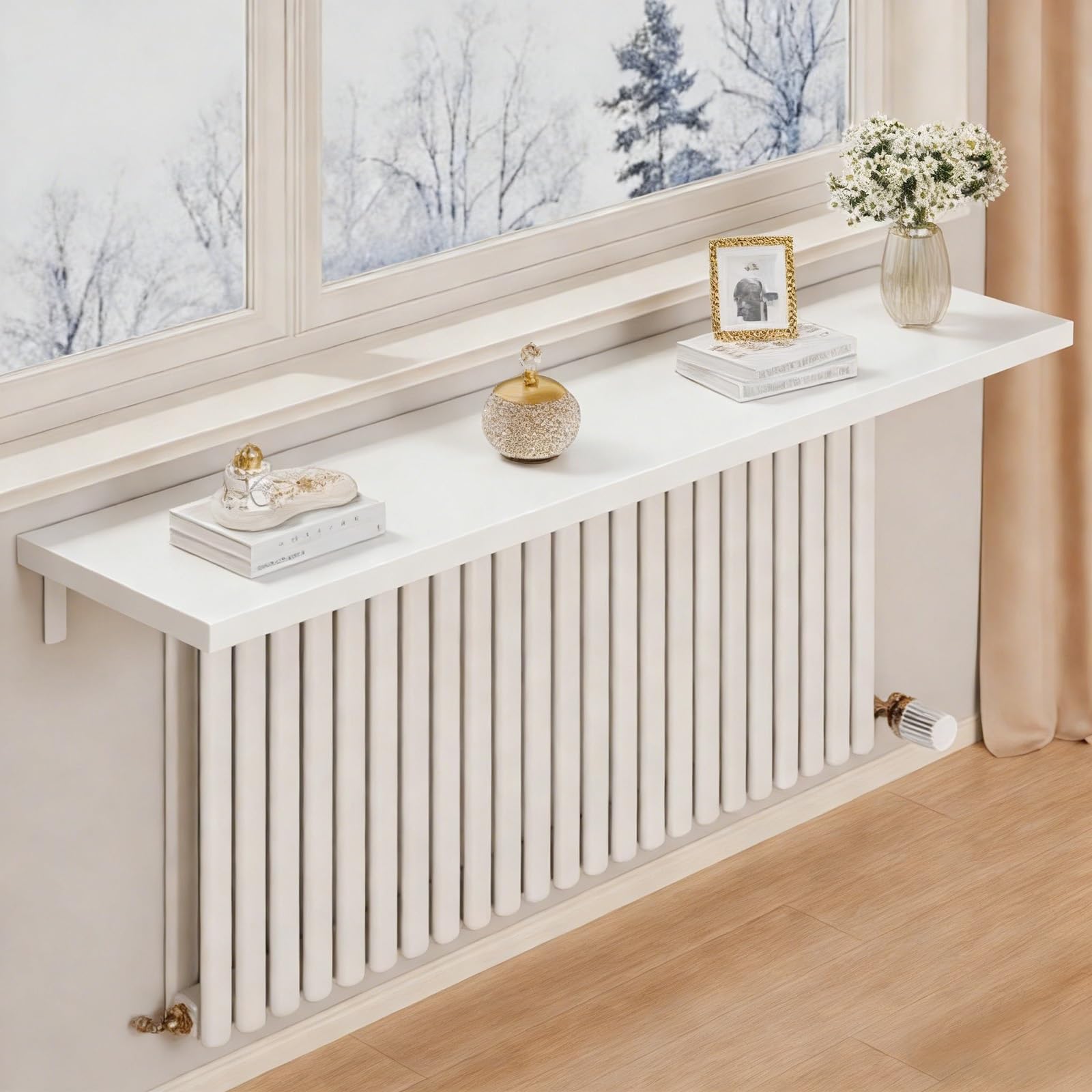 Tonuuoei Radiator Shelf Storage Rack, Over Heat for and Decoration, Dust-Proof with Bracket, Living Room Bedroom Hallway(White,80x30cm/31.5x11.8in)