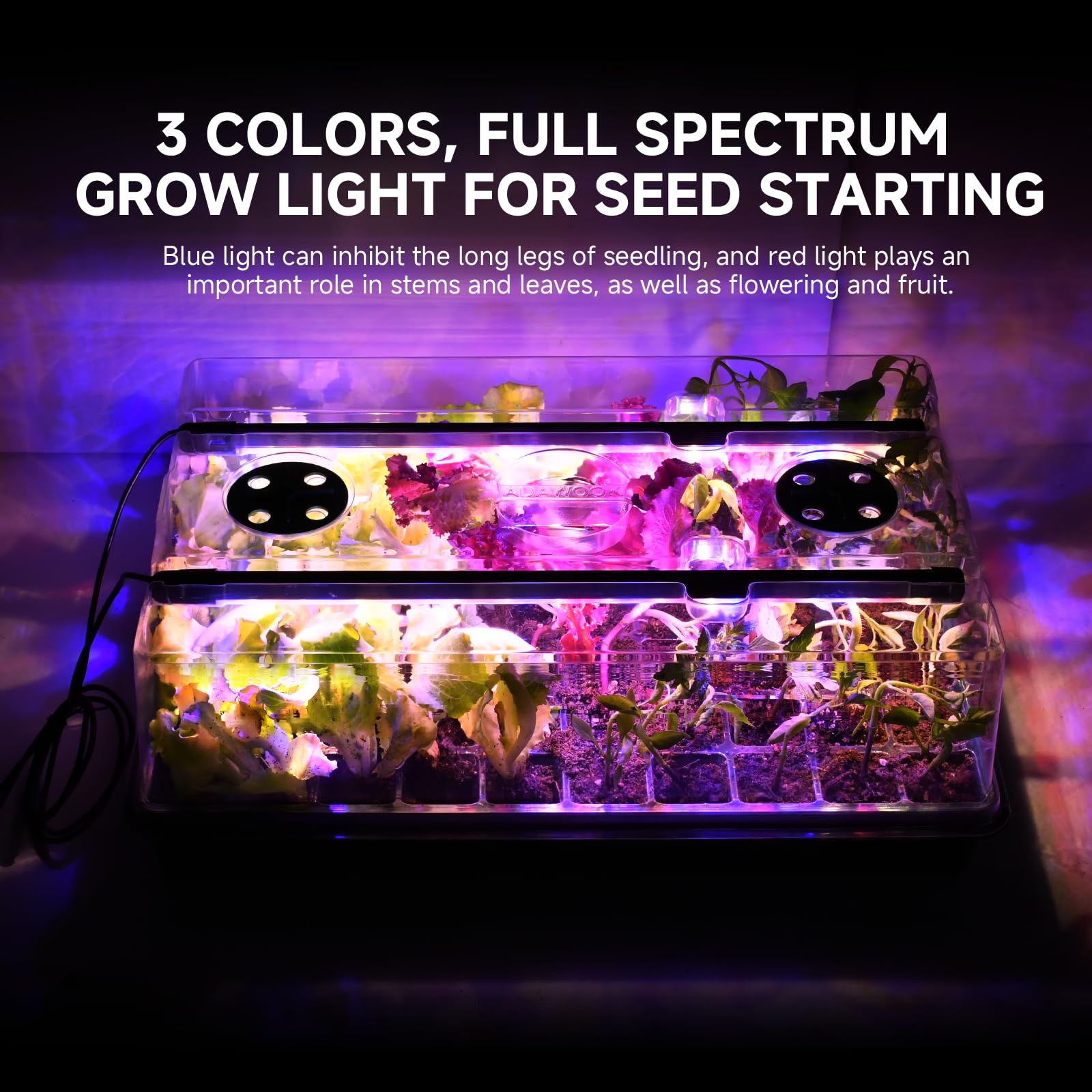 Bandejas de inicio de semillas de 120 celdas con luces de cultivo, luces de crecimiento que cambian de color para kit de inicio de semillas, juego de 3 juegos de tinte, kit de cultivo de plantas de