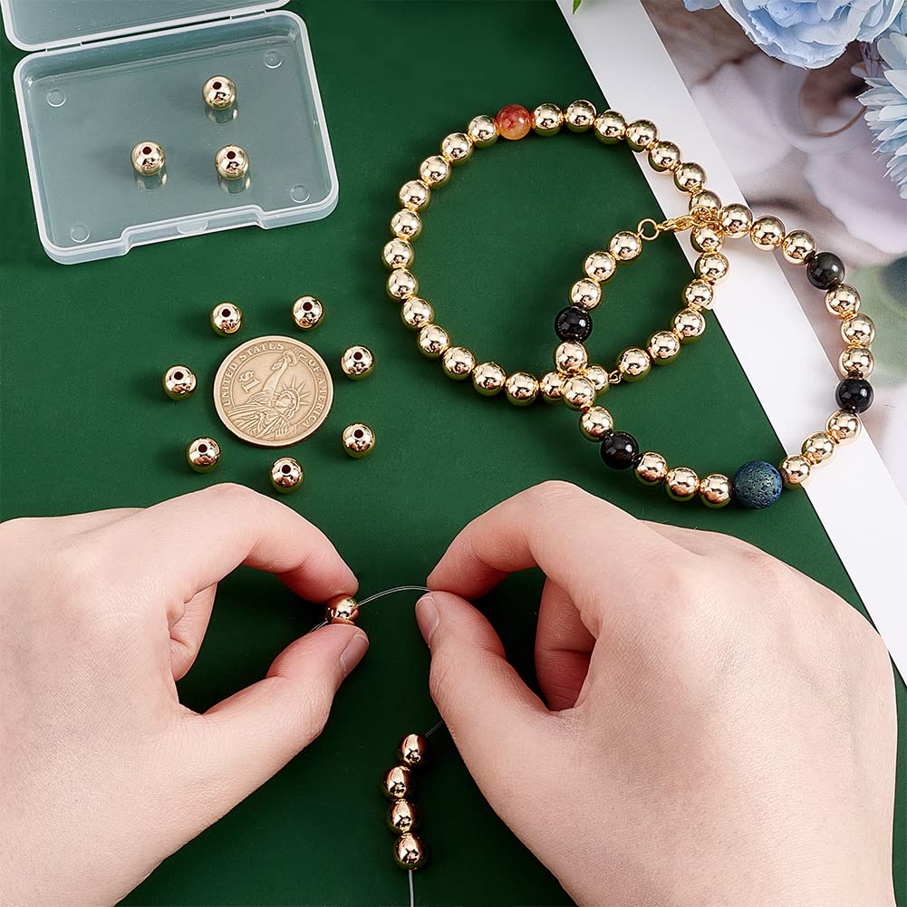 PH PandaHall 60pcs 14K Gold Plated Beads 8mm Smooth Beads Long-Lasting Round Spacer Beads Seamless Loose Ball Beads Gold Metal Beads for Summer Hawaii Stackable Necklace Bracelet - Image 4