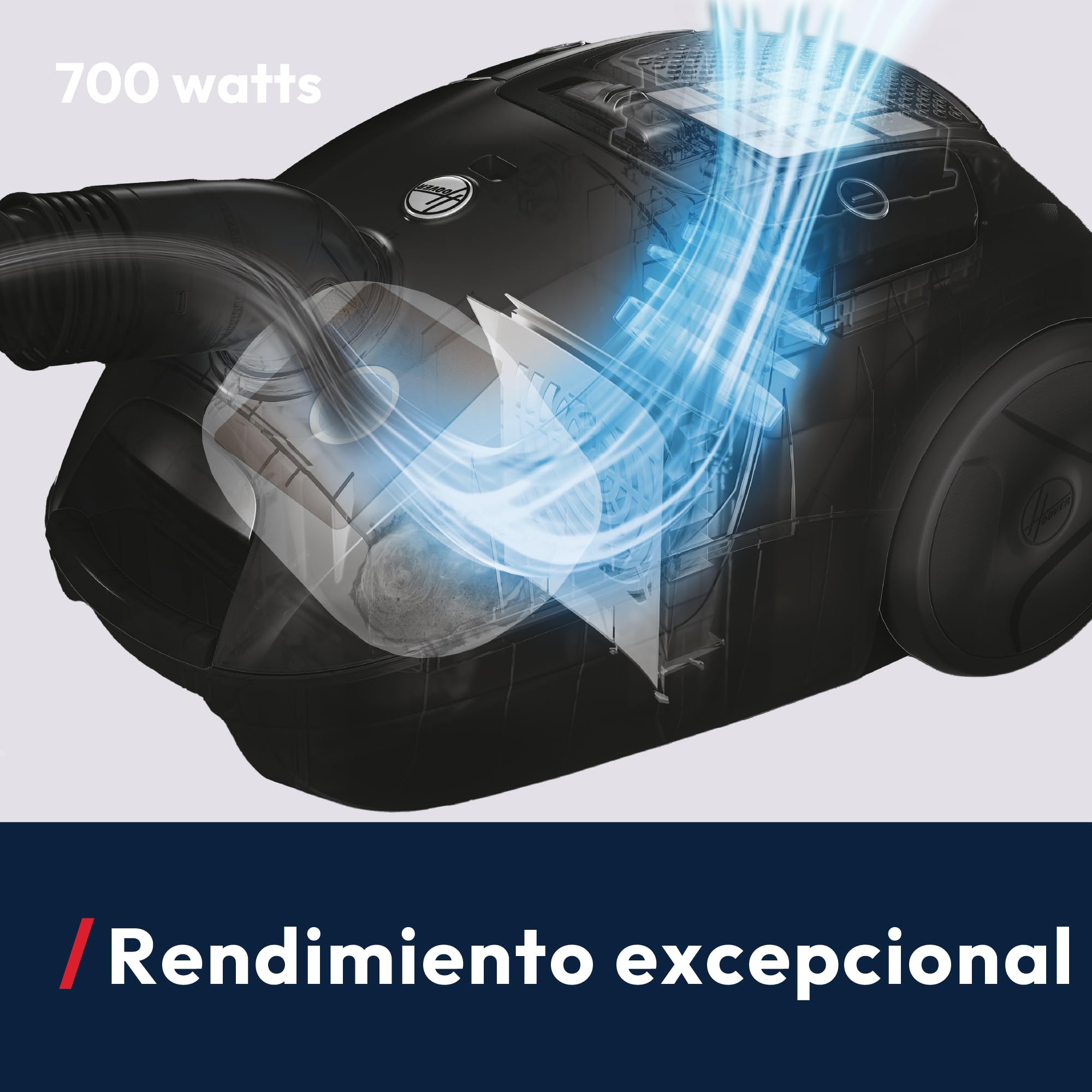 Hoover Telios – Aspirador con Bolsa: Compacto, silencioso (69 dBA), Bolsa de 3,5L, con Cable, Boquilla para parquet, Accesorios Integrados, Radio de acción de 9,6 m, Filtro EPA12 [TXLZ72HM]