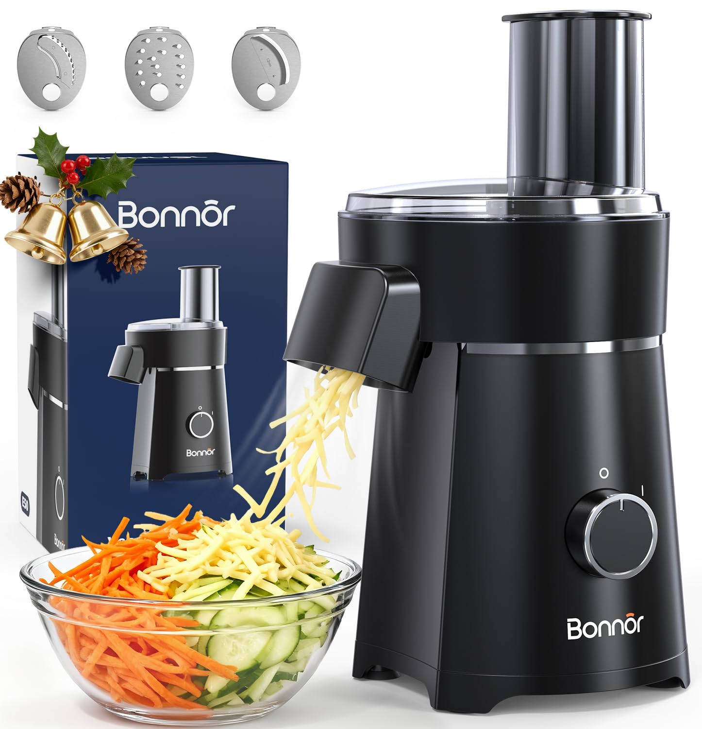 Electric Cheese Grater with Salad Shooter 3 in 1 Food Chopper Electric Vegetable Slicer 200W Motor 3 Blades
