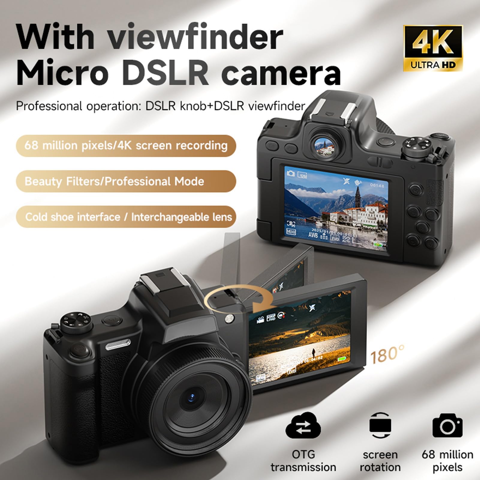 Amazon | GOWENIC 写真用4Kデジタル一眼レフカメラ、2.8インチフリップ