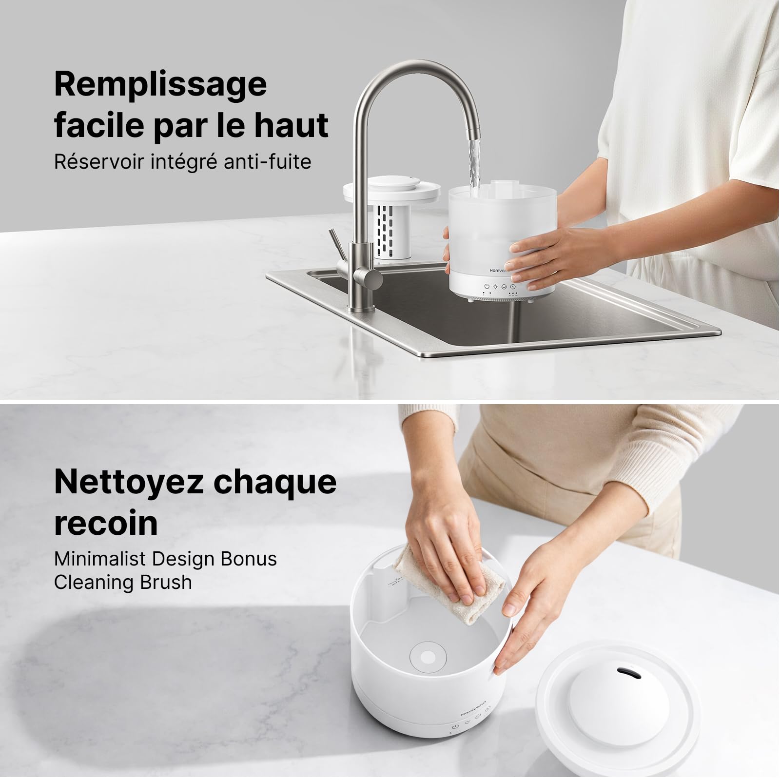 Homvana Humidificateur d'Air bébé, chambre, 1.5L, Pack de 2 | Humidifier d'air bébé Chambre, Cool Mist, Plante, BPA Free, 7 Color Light, Brumisateur Huiles Essentielles